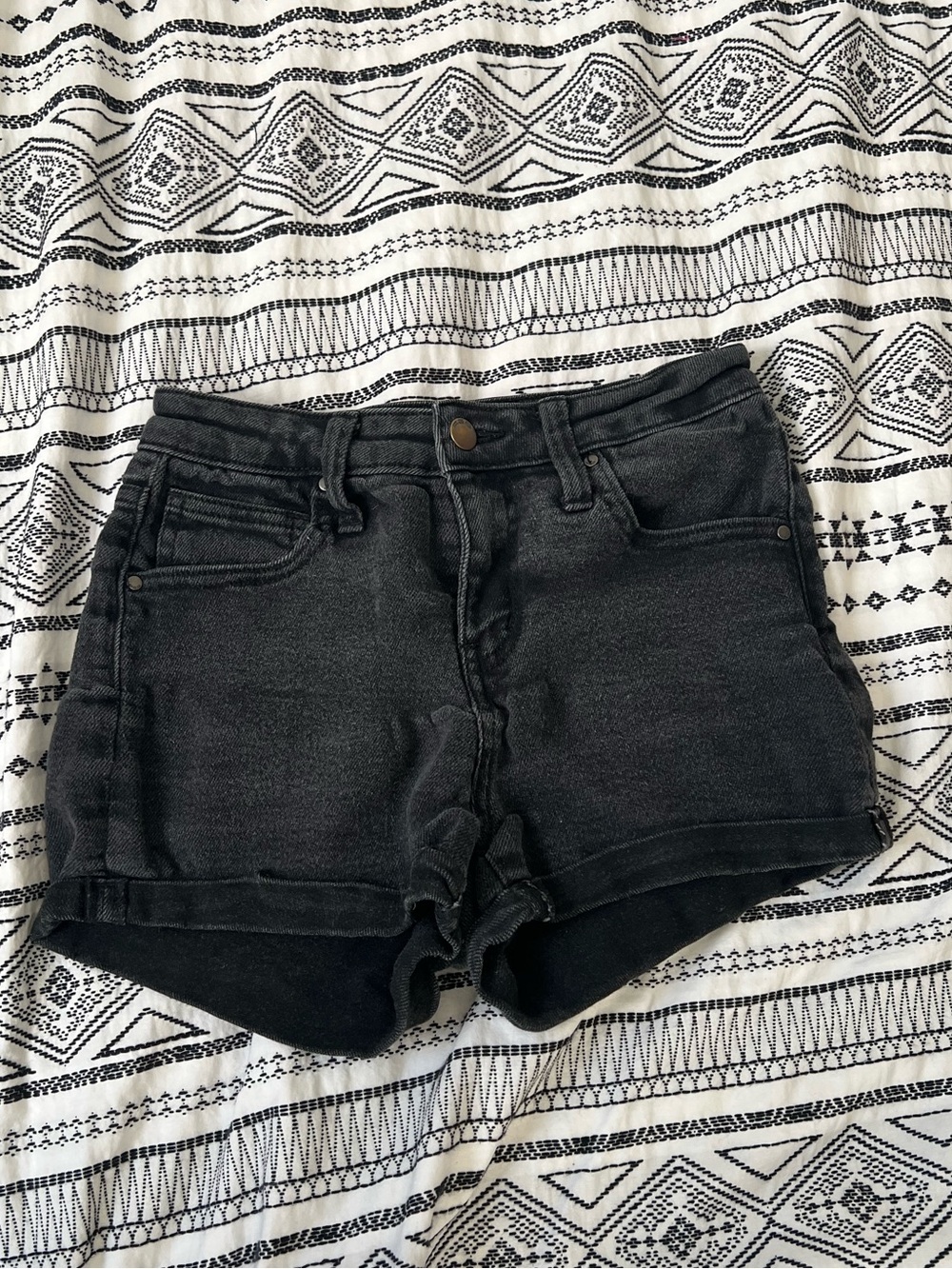 RSQ Black Denim Rolled Cuff Shorts